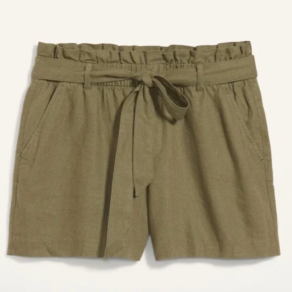 NWT Old Navy Green High Waisted Linen Shorts With Tie (Size M) - Picture 1 of 4